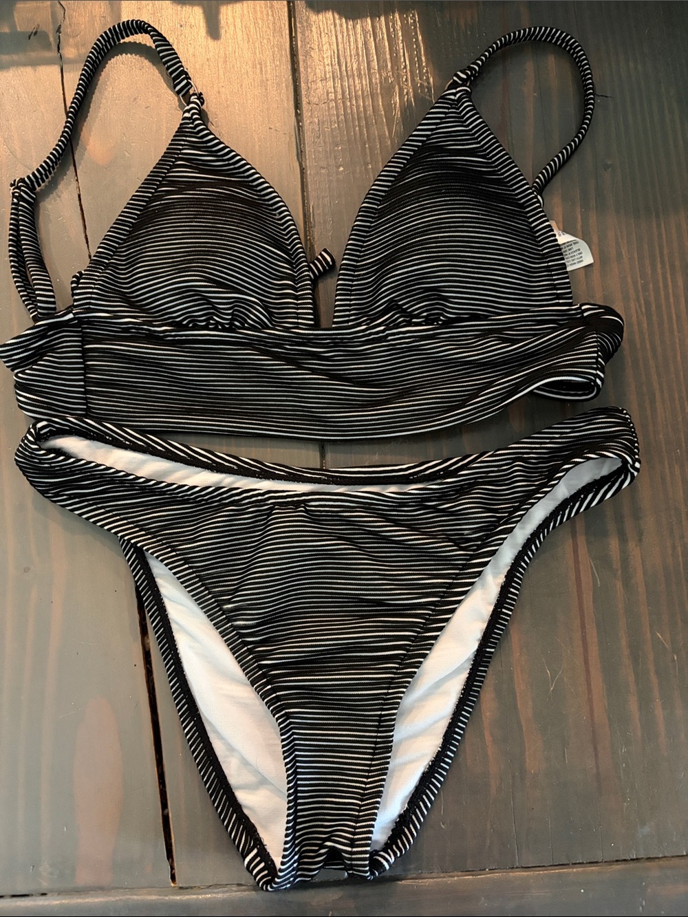 Shade & Shore Black and White Striped Bikini -small top, medium bottom.
